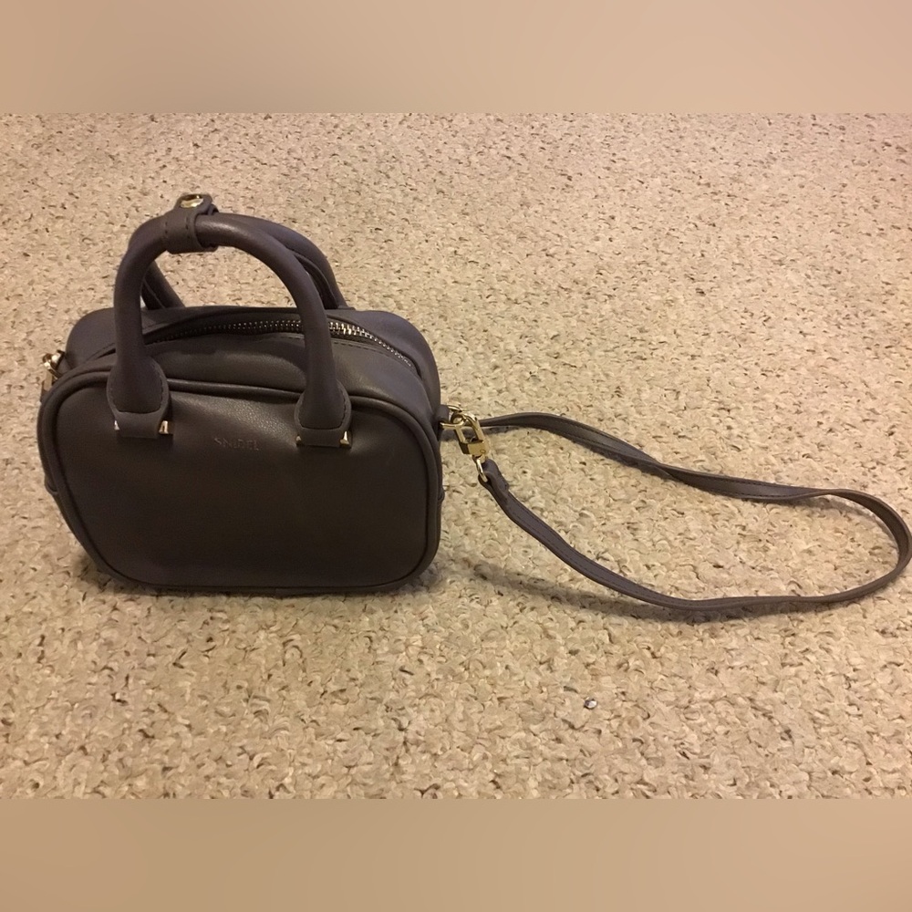 SNIDEL MINI SATCHEL SHOULDER BAG GREY GUC LEATHER CROSSBODY STRAP TOP HANDLE